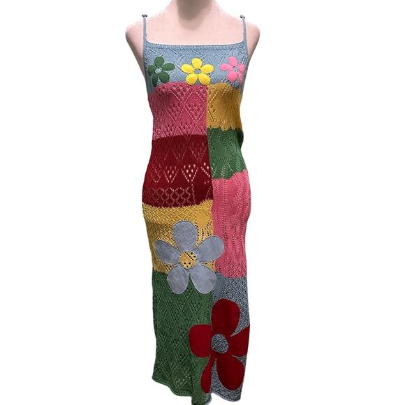 dELiA*s x Dolls Kill Daisy Dreams Crochet Patchwork Maxi Dress Y2K Small - Picture 1 of 9